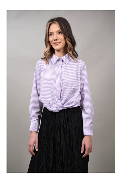 Caspiche Къса риза SEREN на райета, един размер, лилава