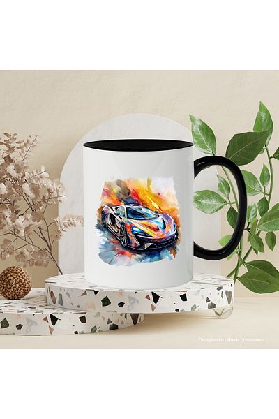 StoryGift Romania Sports Car Mug, Luxury, Watercolor Illustration, Headlights, Multicolor 330 ml, Ceram, With, STG.