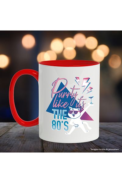 StoryGift Romania Mug With Message In English Party Like It's The 80's, Cat, Cocktail, Multicolor, With,STG.