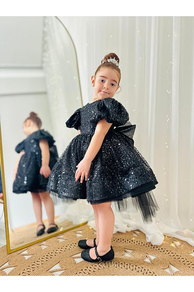 Hly Karol Tasarım Rochie vintage pentru fetiță cu piatră neagră, rochie de zi de naștere, rochie pentru ședințe foto, potrivită pentru vârstele 1-11