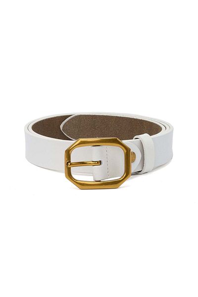 JOLAR. Women's belt, JOLAR. elegant natural leather, classic gold buckle, 108 cm BZ-48 White