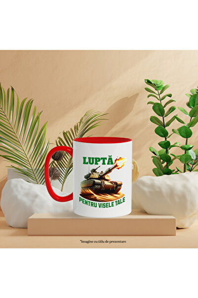 StoryGift Romania Fight for your dreams tank with flames motivational message mug, 330ml, Ceramic, Cu, STG.