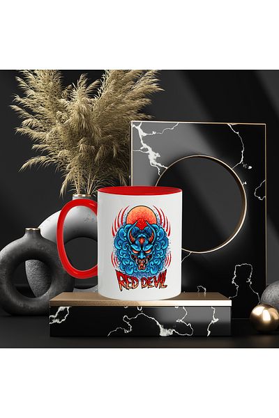 StoryGift Romania Mug With Message In English Red Devil, Oni, Mask, Sun, Demon, Multicolor 330 ml,, With ,STG.