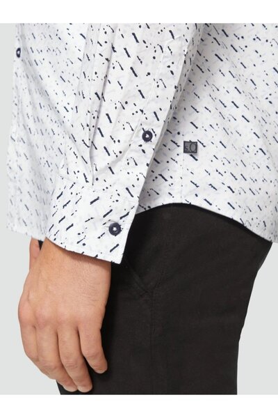 s.Oliver Cămașă bărbătească cu mânecă lungă, imprimeu cu buline, croială slim fit, alb, mărimea S