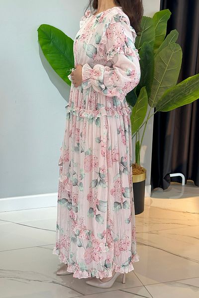 Missemramiss Floral Patterned Dress 4838 Powder