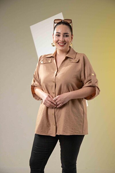 Roxxlen 3330315 Linen Shirt Camel