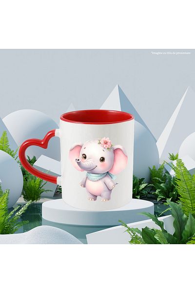 StoryGift Romania Mug with a cheerful baby elephant | illustration | blushing | flower | wild animal, With ,STG.