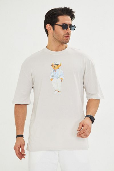 The Champ Clothing Ανδρικό μπλουζάκι με μοτίβο αρκουδάκι με χαλαρή εφαρμογή, βαμβακερό λαιμόκοψη με στάμπα