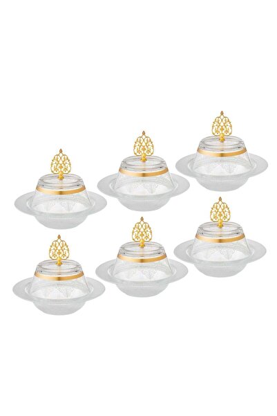 Byblos Turkish Glass Date And Sweets Bowl With Decor, Diameter 27 Cm, Depth 5 Cm, Set Of 6