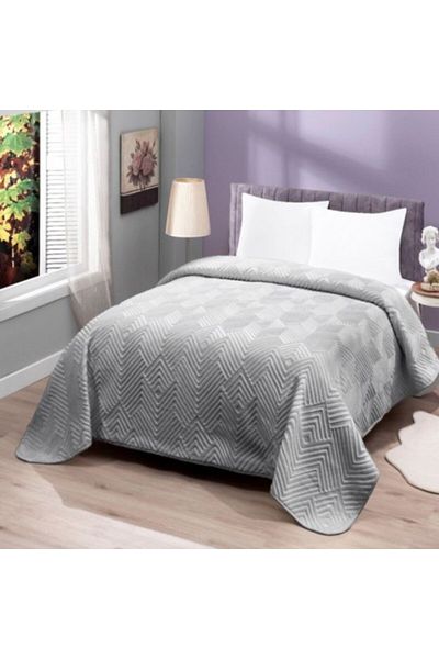 mink tekstil Embossed Blanket 200x220cm, Monk, Zig-Zag Grey 555
