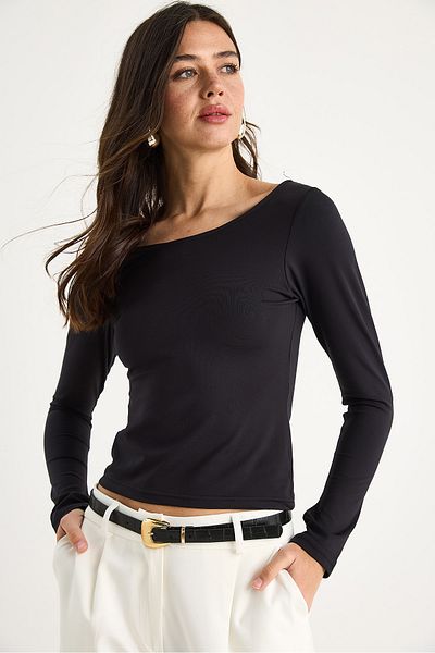 Bianco Lucci Women's Boat Neck Finger Basic Blouse 0242 60284029
