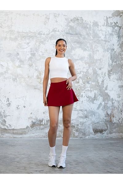 TÜKATO Burgundy Color 2 Layer High Waist Tennis Skirt Sports Shorts Skirt Tennis Skirt