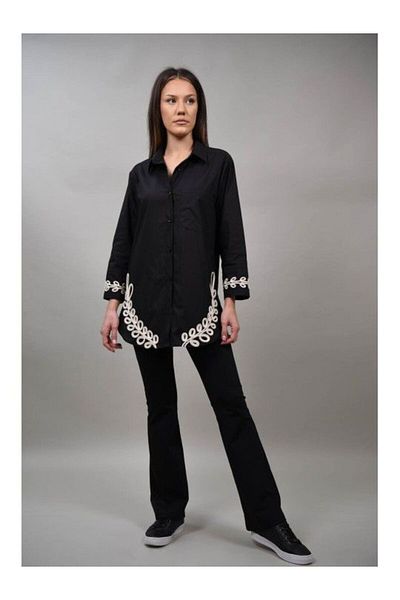 Y TWO WOMEN SONIA COTTON OXFORD SHIRT Black M-L