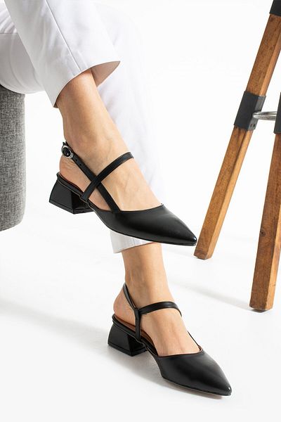 AlbiShoes Women's Square Heel 4 cm Buckle Strip Tape Open Back Pointed Toe Stylish Casual Women's Shoes
