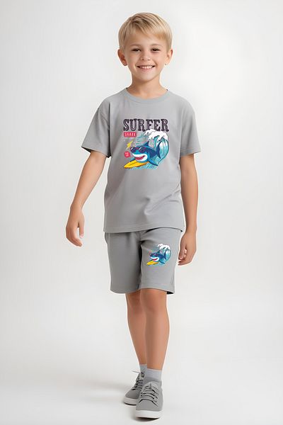 FYK KİDS Children's T-Shirt-Capry Surfer Printed Bottom-Top Set