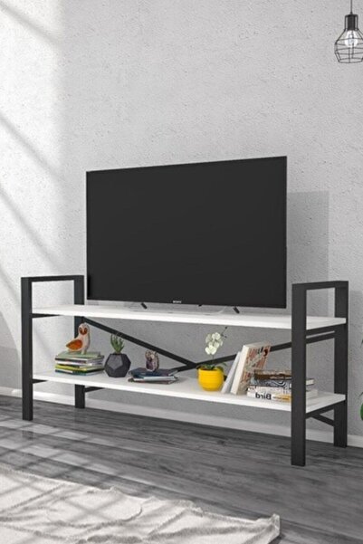 Morpanya Smart Tv Sehpası Raflı Tv Ünitesi Metal Kitaplıklı Televizyon Sehpas...
