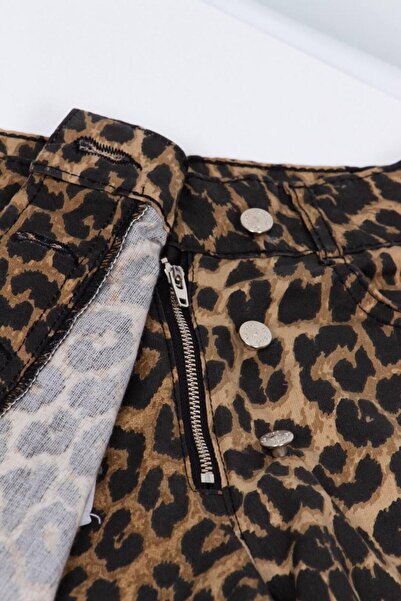 Genel Markalar Yuniks Leopar Desenli Şort Etek Kız Çocuk Jean-Denim Şort