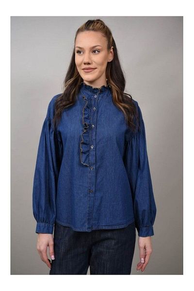 FASHIONLAND Camasa Tip Denim Cu Volane Angela Talie Unica Denim