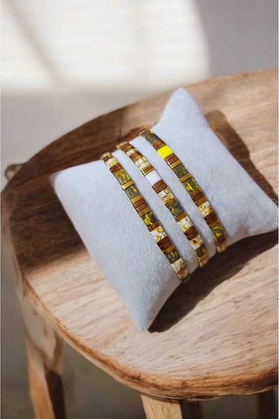 Atölye Olcay Eser Tila Miyuki Hematite Brown Yellow Tones Set of 3 Bracelets