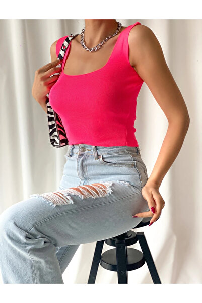 DFL Square Neck Crop Knitwear Blouse