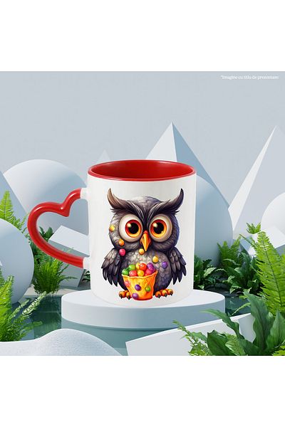 StoryGift Romania Cana Cu O Bufnita Vesela | Ilustratie | Ochi Mari | Bomboane | Pasare Nocturna |, Cu ,stg