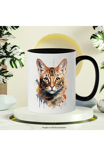 StoryGift Romania Cat Head Mug, Watercolor, Illustration, Animal, Multicolor 330 ml, Ceramics, With ,STG.