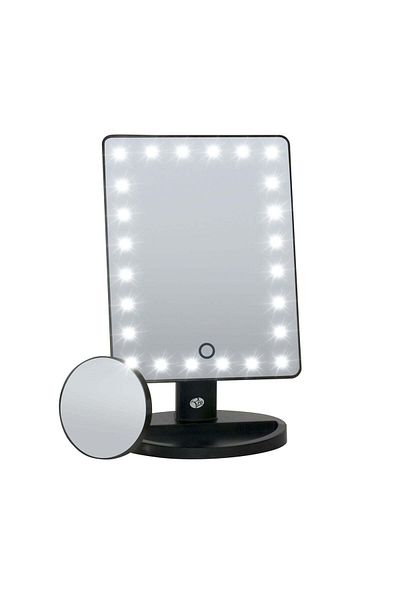 RİO BEAUTY Rio Mmsp Led Illuminated Cosmetic And Makeup Mirror, Touch Lights, 180° , 4xaa, 10x Zoom, Black