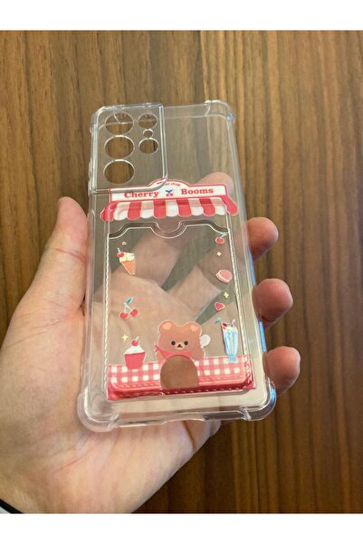 Newon سامسونج جالاكسي S21 الترا الكرز الدب المطبوعة سيليكون حامل البطاقة غطاء...