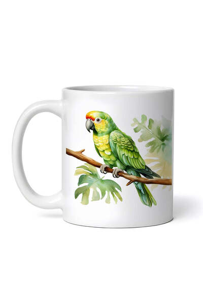 OEM Εξατομικευμένη λευκή κούπα, Πράσινος Παπαγάλος σε κλαδί, INOVATIX®. 330ml
