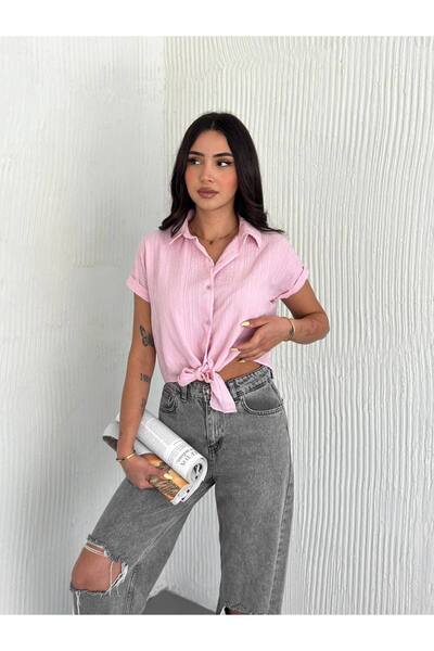 YAKAMOZ34BUTİK ÖN BAĞLAMALI GÖFRE KUMAŞ GÖMLEK