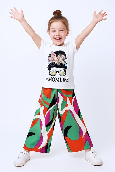 HÇM Girl's Summer Double Suit with Printed Color Ballows