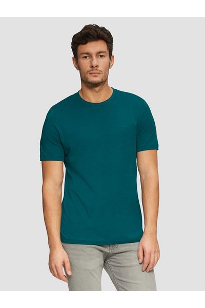 s.Oliver Men's Cotton Crew Neck T-shirt, Logo, Turquoise, Xl