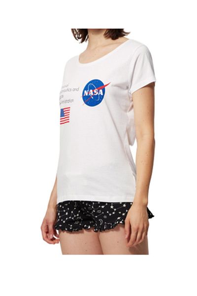 Nasa Women's short-sleeved pajamas, white/black, 100% cotton, size L, NASA