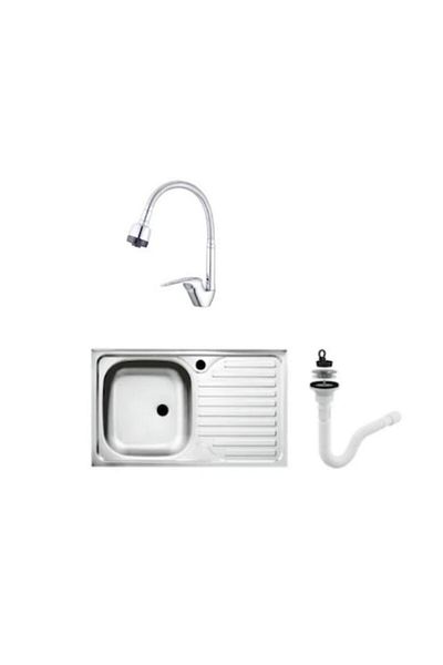 Zilan Undermount sink set, stainless steel, left bowl, Raulconstruct, 80x50 cm, flexible swan faucet with siphon