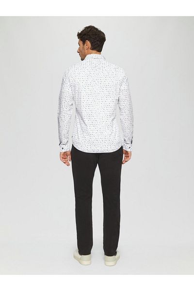 s.Oliver Men's Long-sleeved Shirt, Polka Dot Print, Slim Fit, White, 2xl