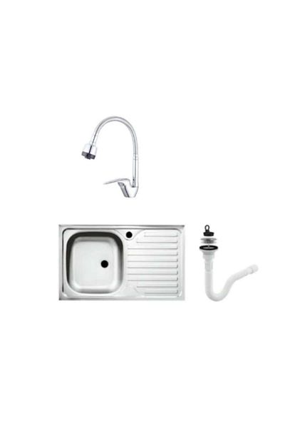 Zilan Undermount sink set, stainless steel, left bowl, Raulconstruct, 80x50 cm, flexible swan faucet with siphon