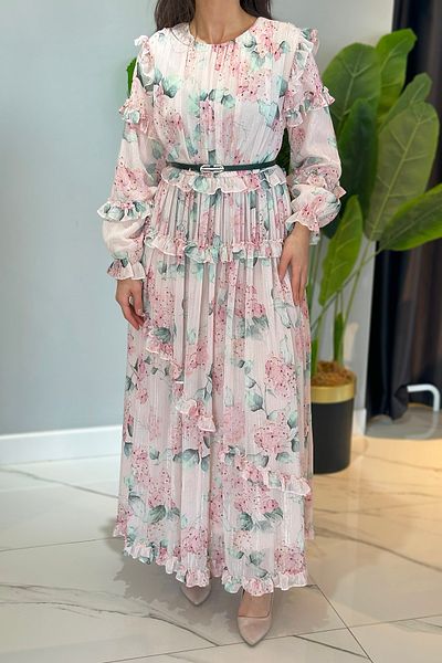 Missemramiss Floral Patterned Dress 4838 Powder