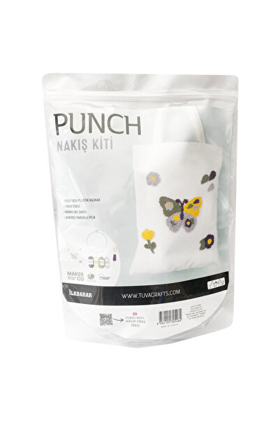 Hello Punch Çanta Nakış Kiti Renkli Ve Kelebek Desenli Punch Yapım Kiti