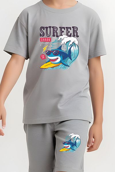 FYK KİDS Children's T-Shirt-Capry Surfer Printed Bottom-Top Set