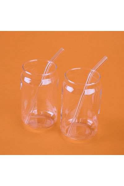 İpek Silk 2-Piece Glass Cup with Straw - Transparent - 540 ml