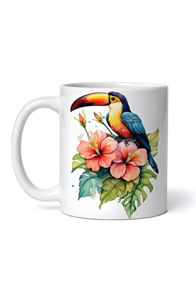 OEM Εξατομικευμένη λευκή κούπα, Ρομαντικός Παπαγάλος Τούκαν, INOVATIX®. 330ml