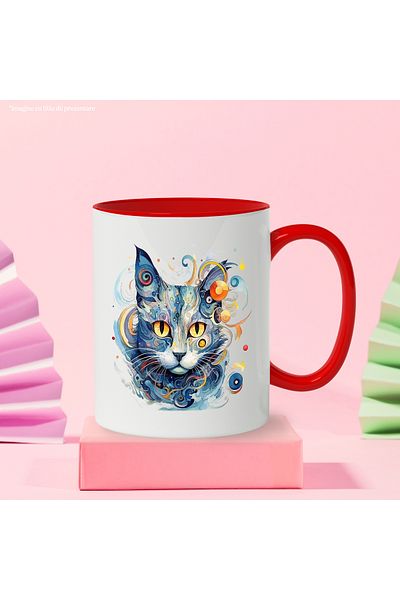 StoryGift Romania Cat Mug, Abstract Art, Geometric, Circles, Swirl, Multicolor 330 ml, C, Cu,STG.