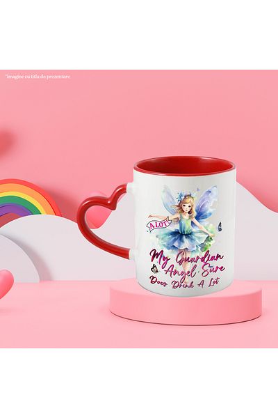 StoryGift Romania Mug with a fairy girl with the message "My guardian angel sure does drink a lot", fairy tale, With ,STG