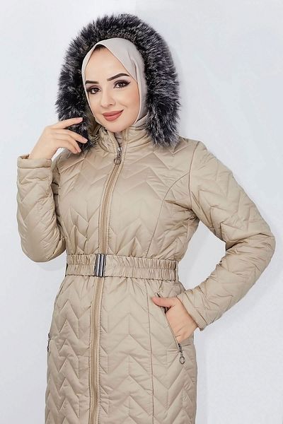 Tesettür Dünyası Steppmantel mit Gummigürtel TSD220827 Beige