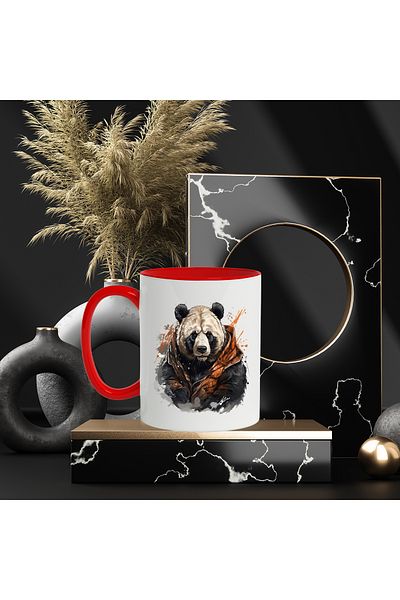 StoryGift Romania Panda Bear Mug, Vest, Fantasy, Clothes, Animal, Illustration, Multicolor 330 ml,, With ,STG.