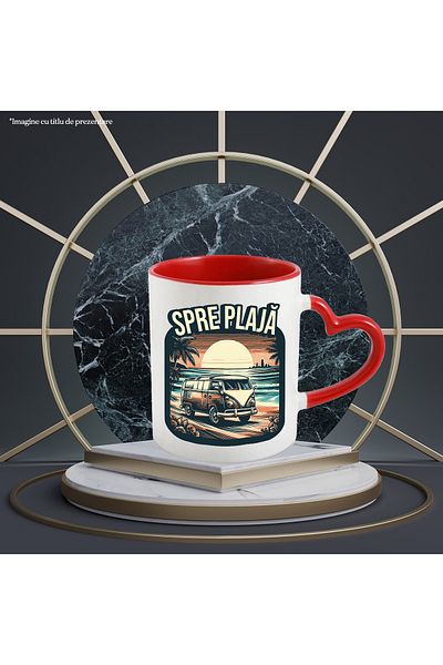StoryGift Romania Mug to the beach with caravan sunset adventure, 330ml, Ceramic with Ini Handle, With,STG.
