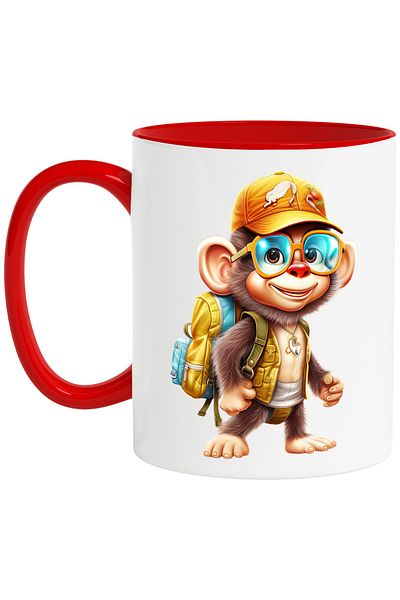 StoryGift Romania Mug with an explorer chimpanzee | equipped | travel | illustration | excursion | , With ,STG