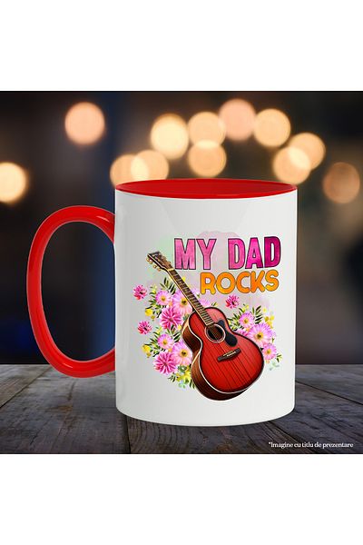 StoryGift Romania Mug with a guitar with the message "My dad rocks", flowers, dad, illustration, music, me, With, STG