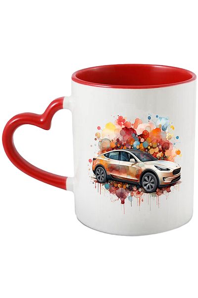 StoryGift Romania Mug With Tesla, Car, Vehicle, Brand, Watercolor, Multicolor 330 ml, Ceramic c, With ,STG
