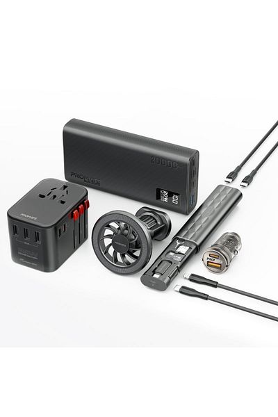 Promate 7 in 1 Portable Essential Electronic Accessories Travel Kit - Black